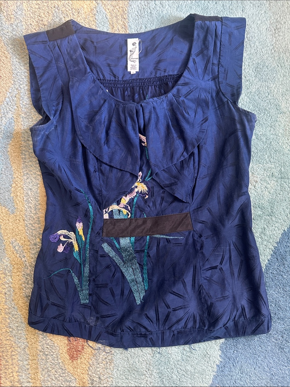 Anthropologie Floreat Navy Floral Embroidered Camisole